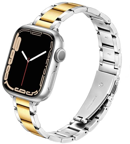 Ocaer Compatible with Apple Watch Straps 42mm 41mm 40mm 38mm, Stainless Steel Metal iWatch Strap for Series 11 10 9 8 7 6 5 4 SE 3 2 1, Slim Apple Watch Bracelet for Women(Silver & Gold)