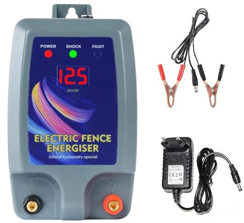 Electric Fence Energiser 12V 6.2 Miles Waterproof Electric Fence Charger 2J Output High Voltage Pulse Controller for for Livestock,Large Animals,Cattle,Horse,Sheep