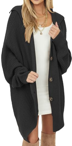 crazy bean Cardigan Maglione Donna Cardigan Lungo Knitted Cardigan Elegante Sweater Casual Manica Lunga a Maglia Autunno Inverno Giacca Calda con Tasche(Nero,M)