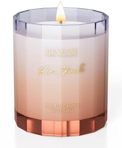 M&SENSE Rose Duftkerzen für Ihr Zuhause 300g 60 std. lange Brennzeit, natürliche Wachskerzen Aromatherapie Kerze für Entspannung Yoga Spa Luxuskerzen Geschenke idee für Valentinstag Weihnachten