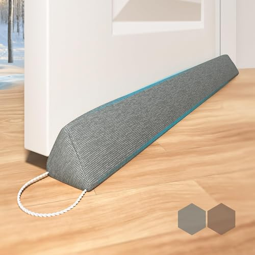 HIZH Schwerer Zugluftstopper unter der Tür, 89,9 cm, geeignet für Türen und Fenster, erhöhte Schalldämmung und winddicht, mit Zugring für einfache Lagerung, Grau