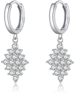 SLUYNZ 925 Sterling Silber Diamant Creolen Ohrringe für DamenTeenager CZ baumeln Creolen Ohrringe Tropfen Prom Ohrringe Braut Hochzeit Strass Ohrringe