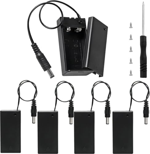 VISSQH 5 Stücke 9V Batteriehalter,mit An-/Aus-Schalter und DC-Stecker 9V Batteriefach,9V Kunststoff Batteriehalter Gehäuse mit Abdeckung(Schwarz)