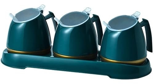 GOOPEEG Gewürzbehälter Gewürzglas-Set, Salzsauce, Menage, Gewürzspender, Gewürzregal, Gewürzflasche, Gewürzkanister-Set Küche Zuhause Restaurant Café(Blue,3Pieces)