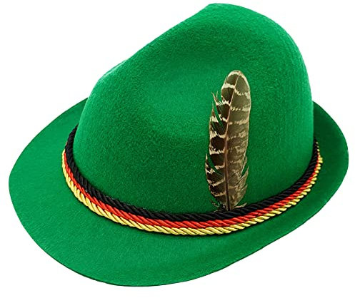 Yoisdtxc Deutsches Oktoberfest Alpin Fedora - Halloween Filz Panama Jazz Federhut Bayerischer Trachtenhut mit Feder (Grün, Einheitsgröße)