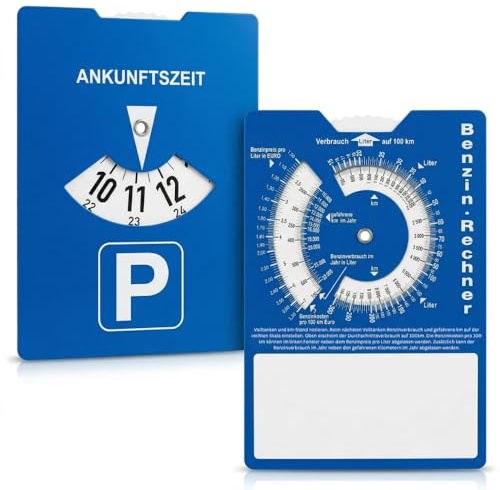 kaiser24 5 Papp-Parkscheiben aus Karton, StVO-konform, Blau, 11 x 15 cm, 5 Stück Auto-Parkscheibe mit Benzinverbrauchsrechner auf der Rückseite – Umweltfreundlich, langlebig und leicht ablesbar