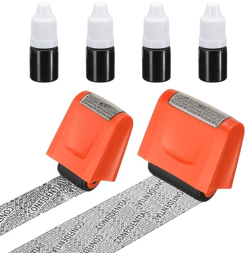 PATIKIL Identity Theft Protection Roller Stamp, 2Pcs 0.7/1.7 Confidential Roller Stamp Privacy ID Police Stamp Roller for Security ID Address with 4Pcs Refills, Orange