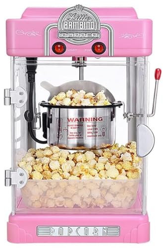 MVXBICIA Automatic Popcorn Popper Maker for Kids Parties Home Cinema, Small Commercial and Household Popcorn Machine(Pink)