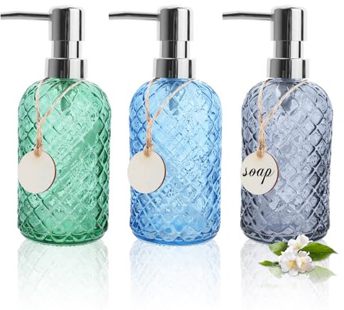 3 Pezzi Dispenser Sapone Vetro, 400ml Dispenser Di Sapone Liquido con Pompa, Dosatore Sapone Bagno Porta Sapone Bagno Dispenser Detersivo Piatti per Bagno Cucina Piatti Lozione Shampoo
