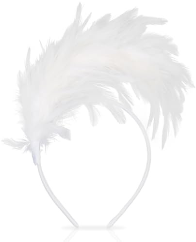 Feder Stirnband Haarreif, Damenhaarband, Haarschmuck & Haarbänder für Halloween, Karneval und Partyabende - Weiß
