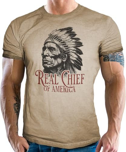 LOBO NEGRO T-Shirt im Used Vintage Retro Look für Western und Indianer Fans - Indian Chief