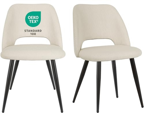 JIJIAN Esszimmerstühle 2er Set, Streifencord mit Ausschnittrückenlehne | Stühle Esszimmer, Küchenstühle, Wohnzimmer Essstühle, Gepolsterte Stühle für Esszimmer, Küche, Schlafzimmer, Beige