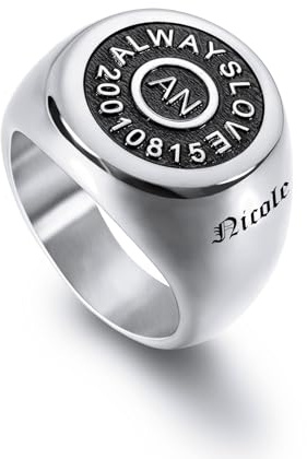 INBLUE Personalisierte Siegelringe mit Initialen für Männer Frauen Edelstahl/18 Karat Vergoldet Schwarz Individuell Gravierter Namensring Geschenke für Vater Ehemann Freund (Größe 54-72)