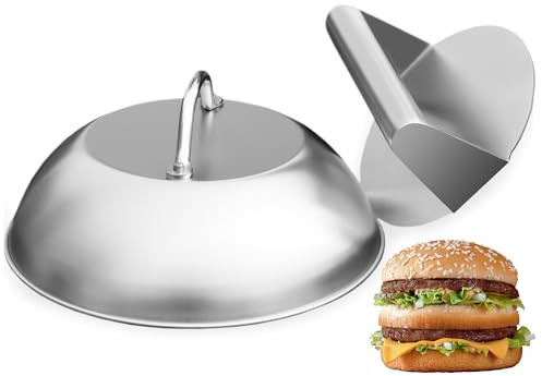 Rixordd Presse à gril professionnelle et dôme de fusion – Broyeur à hamburger de 14 cm avec couvercle à badigeonner de 22,6 cm, accessoires de cuisson en acier inoxydable de qualité alimentaire pour