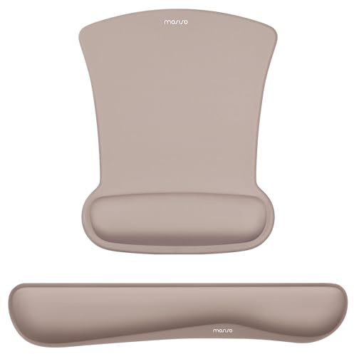 MOSISO Repose-Poignets pour Tapis de Souris & Clavier,Tapis de Souris Ergonomique Base Antidérapante Home/Office,Pain Relief & Easy Typing,Cushion avec Neoprene & Raised Memory Foam,Brun Taupe