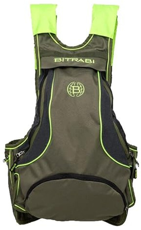 BITRABI Zaino trisacca Gilet da Caccia Trio PRO, Fuzione Gilet, Zaino e Trisacca, Tasche Capienti e Multifunzionali, Verde e Giallo Fluo (Verde-Giallo Fluo, Regular)