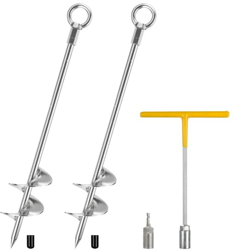 Fologtoo Ground Anchors Heavy Duty, 2 Pack Fully Welded Solid Steel Ground Anchors Screw in with 2.9 Spiral Blade, Trampoline Earth Stakes Auger Anchors for Sheds, Mobile Home, Tent, Swing Set