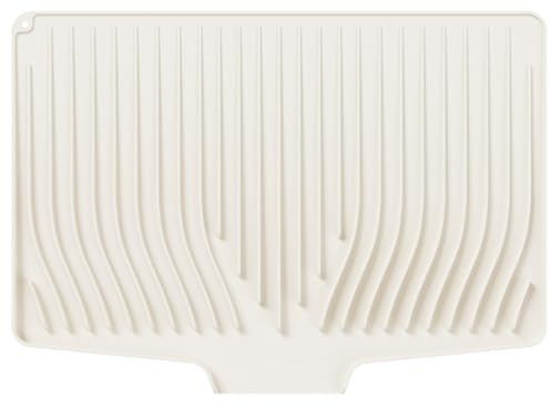 Silicone Dish Drying Mat Large 18.9x13.58 48 x 34.5cm Draining Board Mats Sink Drainer Mat Coaster Collapsible Fast Drying Non-Slip Heat Resistant for Kitchen Counter Countertops Sink (Beige White)