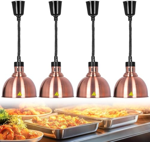 YAOYAOO Lampada Riscalda Alimenti 250W Acciaio Inox Regolabile | Lampada Scaldavivande Ristorante a Sospensione, Infrarossi Termica per Buffet, Cucina Professionale Cavo Retrattile 60-180cm