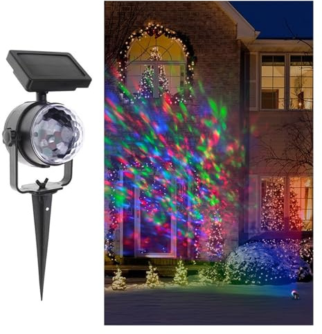 Proiettore di Natale a LED, Proiettore rotante a LED for esterni a LED solare Proiettore RGB Crystal Sta Illuminazione for prato Proiettore solare da giardino Luce for feste per Esterno Natale Festa G