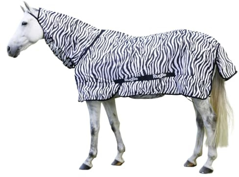 RL24 - Zebra Fliegendecke mit Halsteil RugBe – Schwarz/Weiß – 145 cm