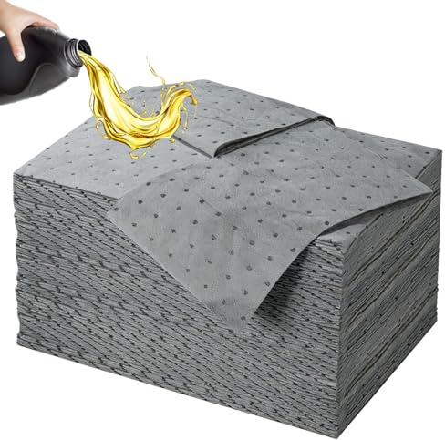 50 stycken oljesugdukar universella, 25 x 33 cm oljedroppmatta, oljeabsorberande blad, oljedräneringsmatta, verkstad, matta för garage, källare, kök, hem (grå)