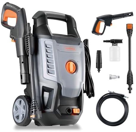 VonHaus Idropulitrice, Pressione max.130 bar, Portata d'acqua 390 l/h, Idropulitrice Elettrica 1600W, Idropulitrice portatile con Tubo 5m e Accessori, Idropulitrice per Auto, Patio e Muri