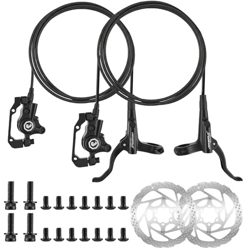 MTB Hydraulic Disc Brake Set, Front 800mm Rear 1400mm Aluminum Alloy Brakes Kit, Mountain Bicycle Hydraulic Disc Brake Levers with IS/PM Universal Adapter, 160mm Rotor, for MTB Bike,Road Bike,Fat Bike