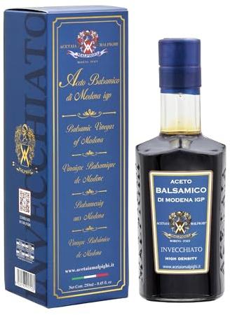 Acetaia Malpighi – Aceto Balsamico di Modena IGP Invecchiato – 250 ml – 100% Naturale Senza Caramello – Alta densità