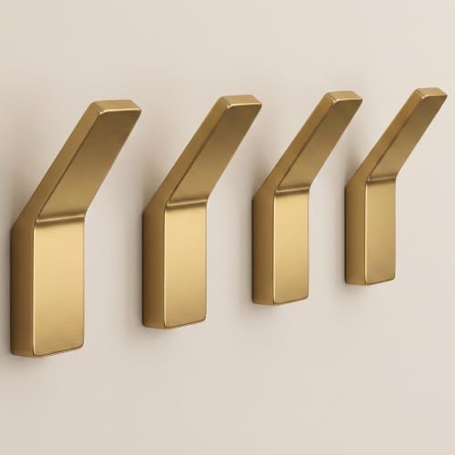 doporro Klebehaken Gebürstet Gold 4 Stück, Haken selbstklebend, Wandhaken | Handtuchhaken ohne Bohren aus Zinklegierung, Wandhaken extra stark für Badezimmer, Küche und Flur, Handtuchhalter Stalo-13