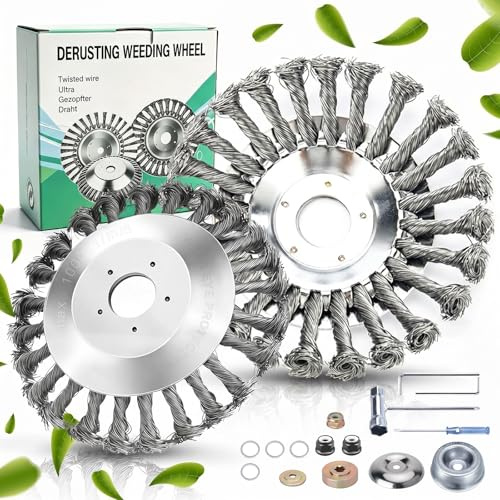 2 PCS Steel Wire Strimmer Head for Garden Lawn Mower: 8-Inch + 6-Inch | wire brush for strimmer Universal Solid Steel Wire Wheel for Brush Cutter Attachment Replacement Effective Moss Removal