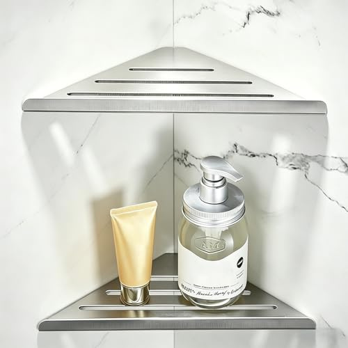Gelthrox Estantes de Esquina de Acero Inoxidable Cepillado Organizador de Ducha sin Perforación Cesta de Ducha Montada en la Pared Estante de Accesorios de Baño para Baño Cocina (2 piezas)