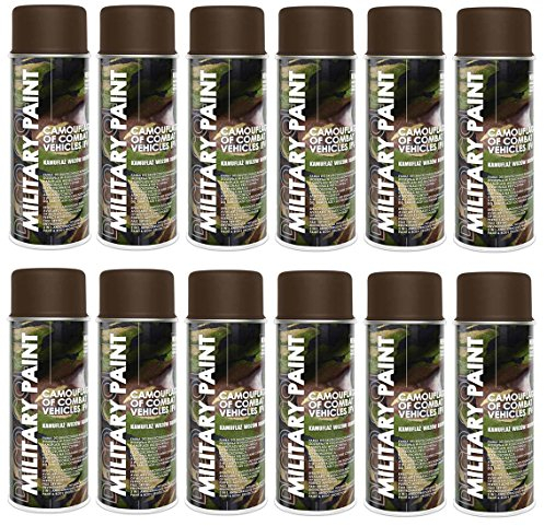 Deco Color 12er Sparpack MILITÄR Army Militärlack Lackspray 400ml Nato freie Farbauswahl (12 Dosen in lederbraun RAL 8027)