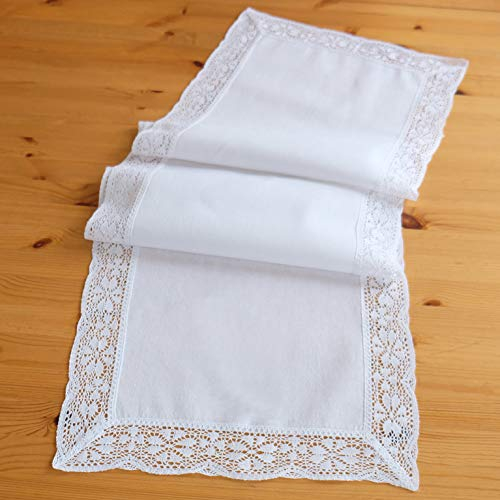 heimtexland Tischläufer Weiß Landhaus Häkelspitze 40x140 Tischdecke gehäkelt Typ521