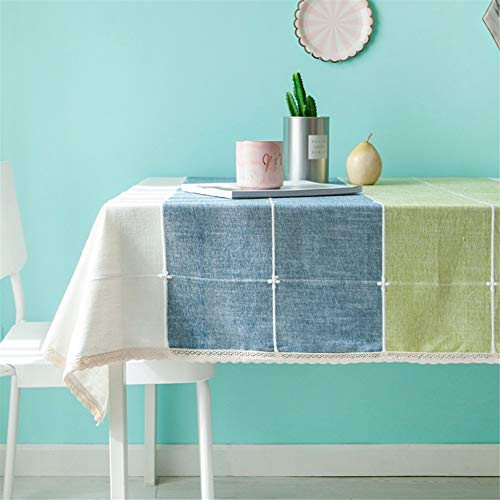 Insun Tischdecke aus Baumwolle und Leinen Tischwäsche Skandinavischen Landhaus Stil Dekorative Staubdichte Tischtuch Abwaschbar Blau Grün 2 130x180cm Rechteckig