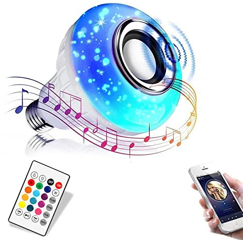 JETENCN LED Light Bulb Bluetooth Speaker with Remote Control and APP, White+Color Changing - Works with E26 Base Fixture - Perfect Lamp for Home, Party, Bedroom, Indoor Floodlight Bulb