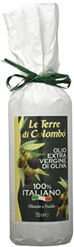 Le Terre di Colombo – Bouteille d'Huile d'Olive Extra-Vierge 100 % Italienne - Emballage en Papier Blanc - 0.75 L