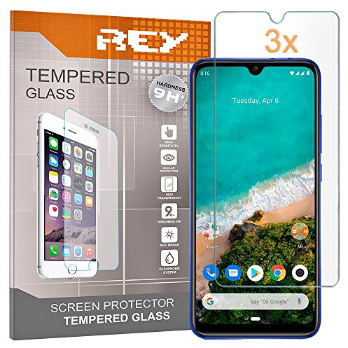 REY 3X Protector de Pantalla para XIAOMI MI A3 - MIA3 - CC9e, Cristal Vidrio Templado Premium