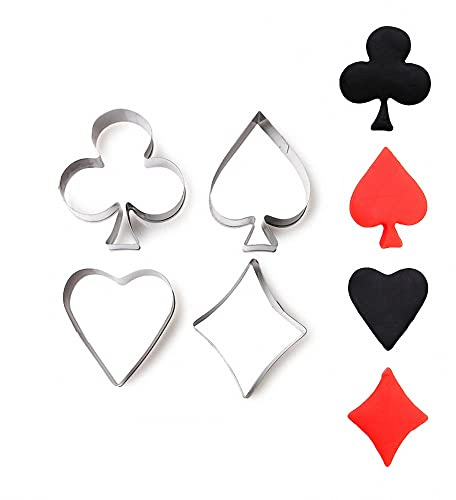 4Pcs/Set SMALL SIZE Casino Playing Cards Suit Stainless Steel Cookie Cutters Poker Playing Bridge Fondant Cutters Set Cake Decorating Tool (Spade, Heart, Club and Diamond)