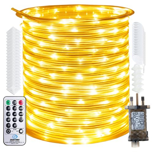RcStarry 50M 500 LED Rope Lights, 8 Modes, Timer, Remtoe, Plug in Indoor Outdoor String Lights, Warm White, IP67 Waterproof Fairy Lights for Garden, Patio, Deck, Landscape Lighting, Bedroom and More