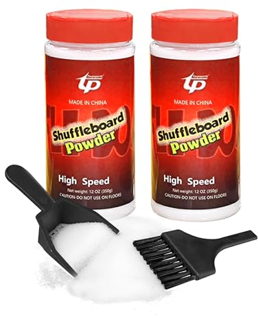 Shuffleboard - Juego de sal de alta velocidad para tejo de cera de arena y shuffleboard, incluye mini escobas, 2 latas