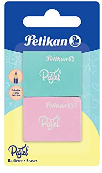 Pelikan Gomme da Cancellare, in Colori Pastello, Gomma per Matite in Grafite, con Angoli Smussati, Confezione da 2 pezzi