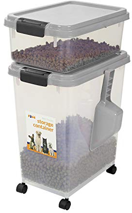 Taylor & Brown 3-Piece Airtight Pet Food Storage Container With Plastic Measuring Scoop Treats For Pet Dog Cat Animal Dry Food Dispenser With Casters, Grey