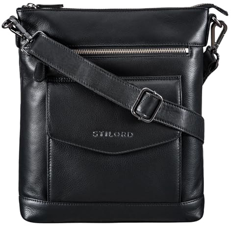 STILORD Mailo Vintage Ledertasche Moderne Umhängetasche für Damen und Herren Schultertasche für 13 Zoll MacBook Handtasche echtes Leder Farbe:schwarz