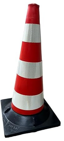 Cono stradale in gomma h 50cm 3 fasce rifrangenti High Intensity Grade classe 2