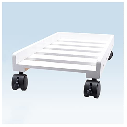 QTBH CPU Stand Wooden CPU Holder PC Case Tower Stand with Locking Caster Wheels CPU Host Floor Stand with Protective Baffle and Bottom Hollow Design Computer Tower Stand Cart CPU Rolling Stand(White)