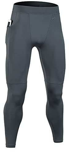 HomyComy Pantaloni Fitness da Uomo Compressione Leggings Sportivi Pantaloni da Corsa Traspiranti Calzamaglia Elastici con 2 Tasche per Jogging Traspirante Tuta Grigio X-Small