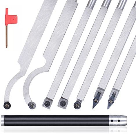 ZPYXBH Drehwerkzeug Hartmetall, Drehmaschinen Drehwerkzeug-Set, Drehmeißel Mit Wendeplatten, Drehmeissel Drechselbeitel Diamantform/Runde/Vierkantschneider Mit Aluminiumgriff Drechselwerkzeug