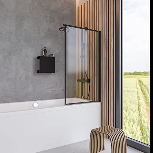 Schulte pare baignoire 80 x 140 cm, noir, montage gauche droite, encadré, écran 1 volet pivotant rabattable pliant, 180° contre le mur, verre de sécurité 5 mm, joint d'étanchéité