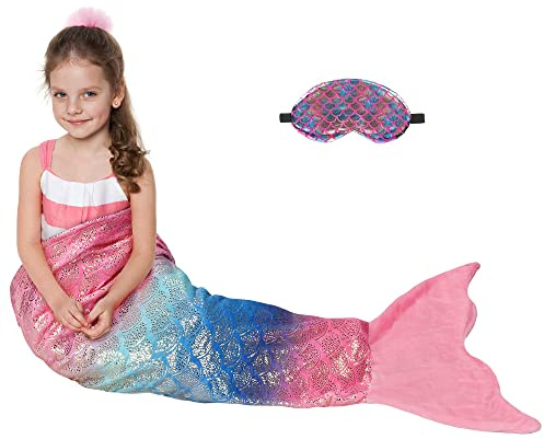 Catalonia Classy Sjöjungfrufilt, sjöjungfrufena, gosig filt för soffa, för alla årstider, sovsäck, fleecefilt för hemma- och utomhusbruk, 155 x 51 cm
